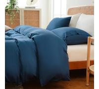 MEISHANG Duvet Cover Queen Size, 100% Rayon Derived from Bamboo, Luxury Silky Cooling Duvet Cover Set for Hot Sleepers with Zipper Closure and Corner Ties - 3 Piece Set(Queen, Navy)