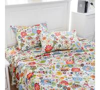 MEISHANG Sheet Set Queen Floral Sheets Printed Sheets Ultra Soft 100% Microfiber-Deep Pocket Fitted Sheet+Flat Sheet+Pillowcases-4 Pieces Spring Flower Queen