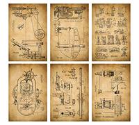 Meishe Art Mechanical Poster Print Blueprint Structural Drawing Illustration Antique Engineer Design Draft Basic Structure Vintage Construction of Schematic Diagram Home Wall Decor Set of 6pcs