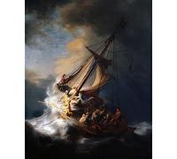 Meishe Art Poster Canvas Print Christ in the Storm on the Sea of Galilee by Rembrandt Sailboat Landscape Oil Painting Reproduction Home Wall Decor for Living Room Bedroom(40cm x 50cm)