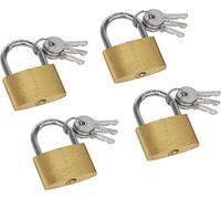 Meister 9515400 Padlocks 35 mm Pack of 4 Different Locking Brass Shackle Steel with 12 Keys/Padlocks in Practical Set/Shackle Lock