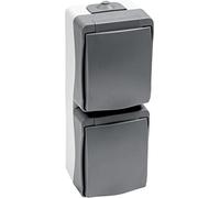 Meister Cave 7407030 Double Vertical Socket Surface-Mounted IP44 Splash Protection for Wet Rooms up to Cable Cross Section 2.5 mm² Grey