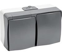 Meister Cave 7407040 Socket and Toggle Switch 2-Way Horizontal - Surface-Mounted - IP44 Splash Protection for Wet Rooms - Up to Cable Cross Section 2.5 mm² - Grey/Wet Room Socket /