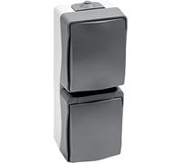 Meister Cave 7407050 Socket & Toggle Switch 2-Way Vertical - Surface-Mounted - IP44 Splash Protection for Wet Rooms - Up to Cable Cross Section 2.5 mm² - Grey/Wet Room Socket