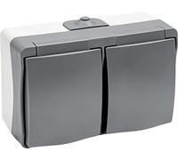 Meister Cave Way Horizontal-Surface-Mounted-IP44 Splash Protection Cable Cross Section 2.5 mm² -Grey/Wet Room Surface-Mounted Socket / 7407020, Gray, 2-fach (waagerecht)