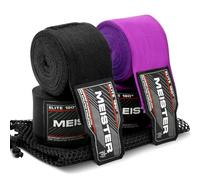 Meister Elite 180" Premium Adult Hand Wraps for MMA & Boxing - 2 Pair Pack w/Mesh Bag - Black/Royal Purple