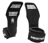 Meister Elite Leather Weight Lifting Grips w/Gel Padding (Pair) - Black, Small/Medium