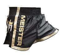 Meister Elite Muay Thai Shorts - Fully Elasticated Waist w/Mesh - Black/Gold - Medium (32-33)