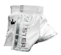 Meister Elite Muay Thai Shorts - Fully Elasticated Waist w/Mesh - White/Silver - Medium (32-33)
