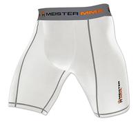 Meister MMA Compression Rush Fight Shorts w/Cup Pocket, White, 30-31