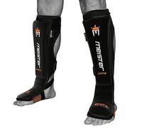 Meister MMA EDGE Leather Instep Shin Guards w/Gel Padding (Pair) - Black - Small/Medium