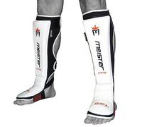 Meister MMA EDGE Leather Instep Shin Guards w/Gel Padding (Pair) - White - Small/Medium