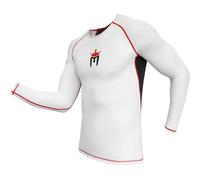 Meister Rush Premium Long-Sleeve Rash Guard for MMA, BJJ & Diving - White/Red - Medium