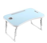 MeisterPro Laptop Table Height Adjustable, Foldable Bed Desk with Cup Holder & Phone Slot, Portable Lap Tray for Working, Eating, and Reading, 60 x 40 x 25-31 cm(Blue)