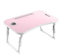 MeisterPro Laptop Table Height Adjustable, Foldable Bed Desk with Cup Holder & Phone Slot, Portable Lap Tray for Working, Eating, and Reading, 60 x 40 x 25-31 cm(Pink)