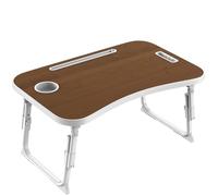 MeisterPro Laptop Table Height Adjustable, Foldable Bed Desk with Cup Holder & Phone Slot, Portable Lap Tray for Working, Eating, and Reading, 60 x 40 x 25-31 cm(Brown)