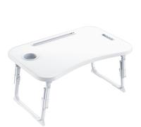 MeisterPro Laptop Table Height Adjustable, Foldable Bed Desk with Cup Holder & Phone Slot, Portable Lap Tray for Working, Eating, and Reading, 60 x 40 x 25-31 cm(White)