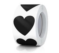 Meitaat Black Heart Stickers Roll 3.8 cm Valentine's Day Love Shape Labels Waterproof Removable for Craft Envelopes Boxes Gift Tags Bags Wedding 500 PCS