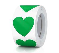 Meitaat Green Heart Stickers Roll 3.8 cm Valentine's Day Love Shape Labels Waterproof Removable for Craft Envelopes Boxes Gift Tags Bags Wedding 500 PCS