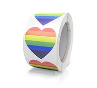 Meitaat Rainbow Heart Stickers Roll 3.8 cm Gay Pride LGBT Love Stripe Sticker Waterproof Removable Labels for Scrapbooking Envelope Decorations 500 PCS