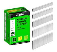 meite 18 Gauge Type 90 Narrow Crown Staples, Assorted 5 Sizes (13, 19, 25, 32, 38mm, Each Size 480 Counts) Galvanized Staples for Heavy Duty and Upholstery, 5 Sizes Project Pack