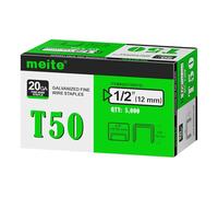 meite T50 Staples, Type 140/12 mm Heavy Duty Staples for Staple Gun, 5,000 Counts, Galvanized, 10.5 mm Crown, Compatible with T50/140 Staple Gun, Ideal for Upholstery, Furniture