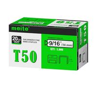 meite T50 Staples, Type 140/14 mm Heavy Duty Staples for Staple Gun, 5,000 Counts, Galvanized, 10.5 mm Crown, Compatible with T50/140 Staple Gun, Ideal for Upholstery, Furniture