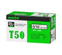 meite T50 Staples, Type 140/8 mm Heavy Duty Staples for Staple Gun, 5,000 Counts, Galvanized, 10.5 mm Crown, Compatible with T50/140 Staple Gun, Ideal for Upholstery, Furniture