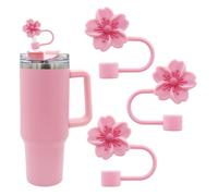 Meitesti 3pcs Cherry Blossom Silicone Straw Cover Cap for Stanley Cup,Straw Topper 10 mm 0.4 in Reusable Straw Tips Lids,Flower Straw Tip Covers Gift for Party Decor