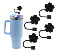 Meitesti Flower Silicone Straw Cover Cap for Stanley Cup,Straw Topper 10mm 0.4in Dust-Proof Reusable Straw Tips Lids,Straw Tip Covers Gift for Party Decor (Black Cherry blossom 4pcs)