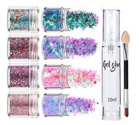 MEITREND Face Glitter Festival with Glue, 8 Color Face Glitter Chunky Glitter Paint Festival Accessories Gems, Glitter Hairspray Party Decorations Essentials for Body Hair