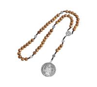 MEITRREY Rosary Braided Wood Beads Necklace with Pardon Crucifix Medals for Catholic Christians Chain Communion Color D