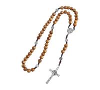 MEITRREY Rosary Braided Wood Beads Necklace with Pardon Crucifix Medals for Catholic Christians Chain Communion Color E