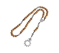 MEITRREY Rosary Braided Wood Beads Necklace with Pardon Crucifix Medals for Catholic Christians Chain Communion Color C