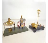 Meiurlex Metal Steam Engine Model with RETROL Mini Steam Generator and Lamp Scene, Retro Vertical Steam Engine Spherical Boiler Engine Model Kit Physical Experiment Toys for Adults