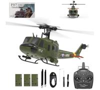 Meiurlex YUXIANG F07 UH-1D RC Helicopter for Adult, 1/34 Scale 6CH Brushless Direct-Drive Flybarless Helicopter Model with 6-Axis Gyro, 3D/6G RC Aircraft Model Toys (3PCS Battery)