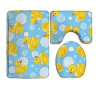 Meius Yellow Duck 3-Piece Soft Bath Rug Set Includes Bathroom Mat Contour Rug Lid Toilet Cover Home Decorative Doormat