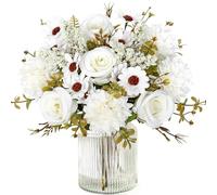 MEIVINES 2 Bunches White Artificial Flowers Fake Flowers Artificial Flower Bouquet Faux Roses Silk Flower Arrangements for Wedding Party Home Kitchen Decorations