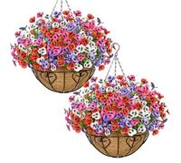 MEIVINES 2PCS Artificial Hanging Baskets with Artificial Flowers Faux Hanging Baskets Outdoor Artificial Plants Fake Flowers DIY Chain Hanging Basket for Garden Wedding Home Decoration