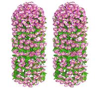MEIVINES 2PCS Artificial Hanging Flowers Fake Flowers Trailing Plants Faux Silk Morning Glory Vines UV-Resistant Fake Hanging Plants for Outside Home Indoor Porch Patio Balcony (Pink)