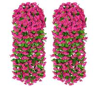 MEIVINES 2PCS Artificial Hanging Flowers Fake Flowers Trailing Plants Faux Silk Morning Glory Vines UV-Resistant Fake Hanging Plants for Outside Home Indoor Porch Patio Balcony(Fuchsia,82CM)