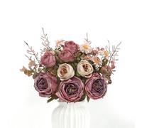 MEIVINES 3 Bunches Pink Artificial Flowers Fake Flowers Pink Rose Flowers Artificial Flower Bouquet Silk Flower Arrangement for Wedding Party Centerpiece Table Home Decor
