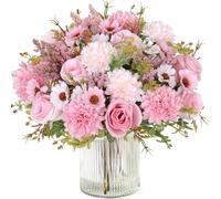 MEIVINES 4 Bunches Pink Artificial Flowers Fake Flowers Artificial Flower Bouquet Faux Roses Silk Flower Arrangements for Wedding Party Home Kitchen Decorations