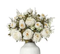 MEIVINES 6 Bunches White Artificial Flowers Fake Flowers White Rose Flowers Artificial Flower Bouquet Silk Flower Arrangement for Wedding Party Centerpiece Table Home Decor