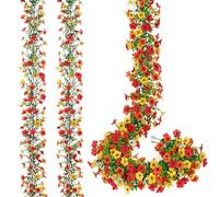MEIVINES Artificial Flower Garland 2PCS 5.9FT Fake Flower Vines Silk Flowers Hanging Artificial Flowers Decoration for Wedding Arch Party Home Garden Wall Decoration (Red&Orange&Yellow)