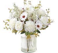 MEIVINES Artificial Flowers 2 Bunches White Roses Artificial Flowers Artificial Silk Daisy Flowers Artificial Flower Bouquet Fake Silk Flower Bouquets for Home Wedding Outdoor Decoration
