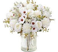 MEIVINES Artificial Flowers 4 Bunches White Roses Artificial Flowers Artificial Silk Daisy Flowers Artificial Flower Bouquet Fake Silk Flower Bouquets for Home Wedding Outdoor Decoration