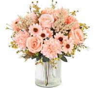 MEIVINES Artificial Flowers Artificial Rose Silk Flowers 2 Bunches Faux Rose Daisy Flower Bouquet for Wedding Party Table Centerpieces Floral Arrangement Home Kitchen Decor (Champagne, 2PCS)