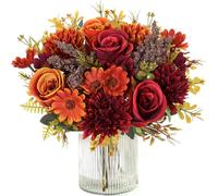 MEIVINES Artificial Flowers Artificial Rose Silk Flowers 2 Bunches Faux Rose Daisy Flower Bouquet for Wedding Party Table Centerpieces Floral Arrangement Home Kitchen Decor (Orange&Red, 2PCS)