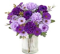 MEIVINES Artificial Flowers Artificial Rose Silk Flowers 2 Bunches Faux Rose Daisy Flower Bouquet for Wedding Party Table Centerpieces Floral Arrangement Home Kitchen Decor (Purple, 2PCS)